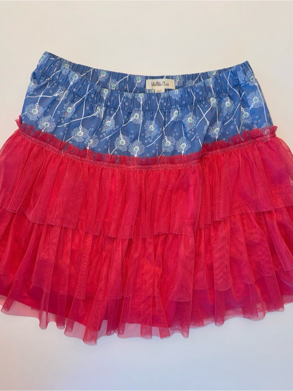 Matilda Jane Blue Printed Waistband with Red Tiered Tulle Mini Skirt